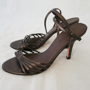 Kenneth Cole "Wrap Time" Strappy Metallic Brown Leather Kitten Heel Shoes 9/10